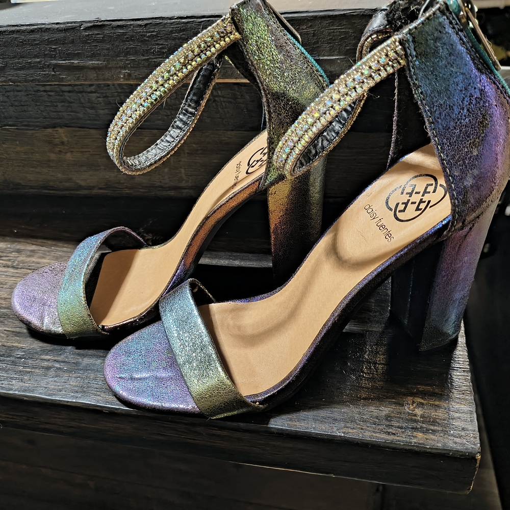 Fergie Iridescent Ankle Strap Heels